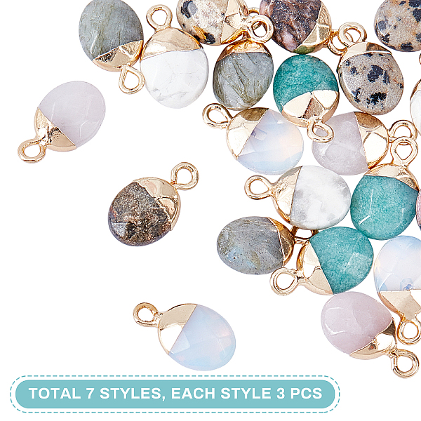 

PandaHall Electroplate Gemstone Charms, with Iron Findings, Faceted, Oval, Golden, 14~15x8x5~5.5mm, Hole: 1.8mm, 7materials, 3pcs/material...