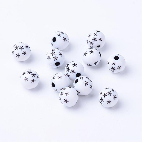 

PandaHall Craft Acrylic Beads, Round with Star, Black, 7~8mm, Hole: 1.5mm, about 2000pcs/500g Acrylic Round Black