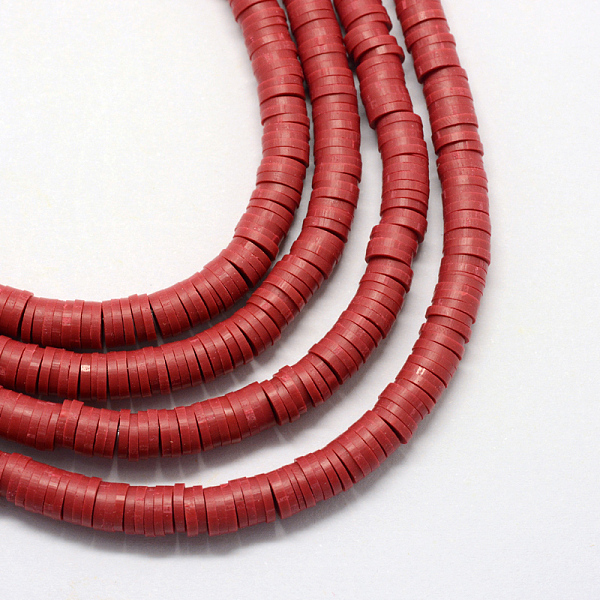 

PandaHall Handmade Polymer Clay Beads, Disc/Flat Round, Heishi Beads, Dark Red, 3x1mm, Hole: 1mm, about 380~400pcs/strand, 17.7 inch Polymer...
