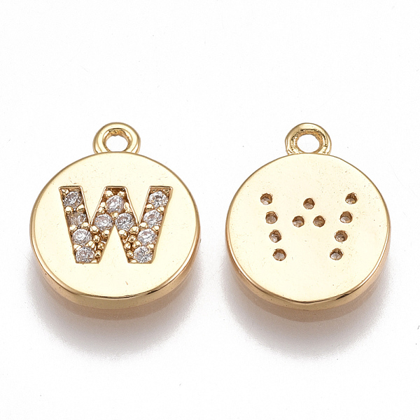 

PandaHall Brass Cubic Zirconia Charms, Flat Round with Letter, Nickel Free, Real 18K Gold Plated, Clear, Letter.W, 12x10x2mm, Hole: 1mm...