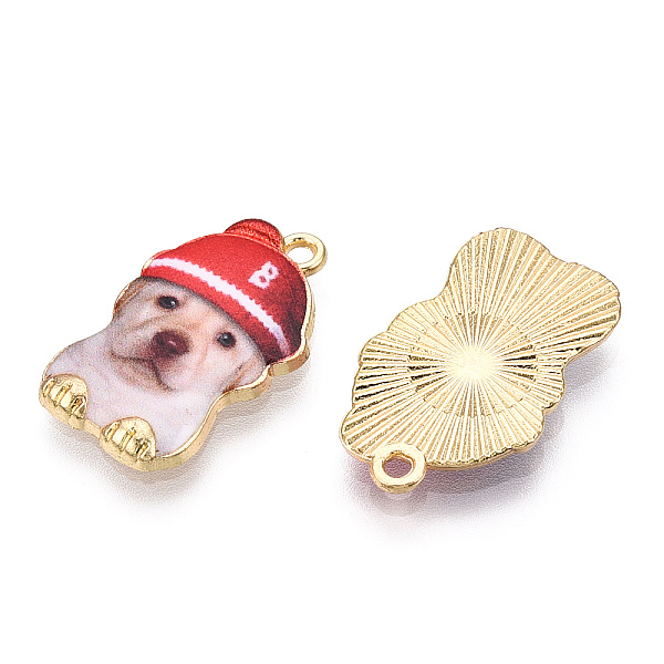 

PandaHall Printed Light Gold Tone Alloy Pendants,Carton Dog with Cap Charms, Crimson, 22.5x14x2.5mm, Hole: 1.6mm Alloy Dog Pink