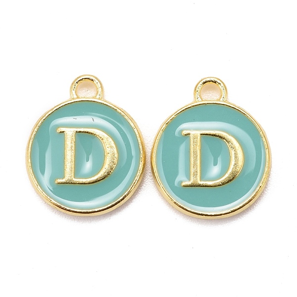 

PandaHall Golden Plated Alloy Enamel Charms, Cadmium Free & Lead Free, Enamelled Sequins, Flat Round with Letter, Turquoise, Letter.D..., Green