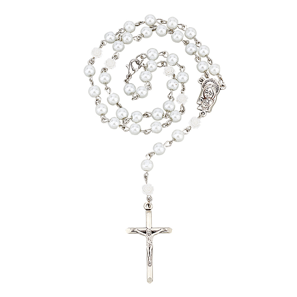 

PandaHall 6 Pcs Pearl Beads Resin Rose Rosary Necklace, Glass Pearl Metal Beaded Pray Rosary Necklace with Tibetan Style Alloy Pendant and...