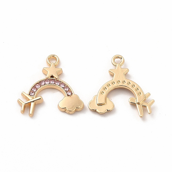 

PandaHall Rack Plating Eco-friendly Alloy Rhinestone Pendants, Rainbow with Plane & Star & Cloud Charm, Golden, Light Rose, 15.5x16x2mm..., Pink