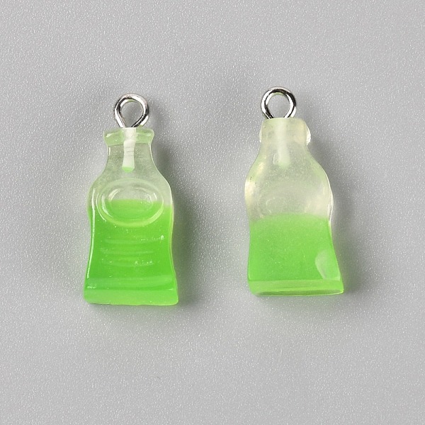 

PandaHall Resin Pendants, with Platinum Iron Peg Bail, Two Tone, Drink Bottle, Lime, 22x10x6.5mm, Hole: 2mm Iron+Resin Bottle Green