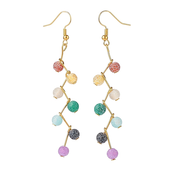 

PandaHall Colorful Natural Agate Round Beaded Leaf Dangle Earrings, Brass Braided Long Drop Earrings for Women, Golden, 78mm, Pin: 0.6mm...