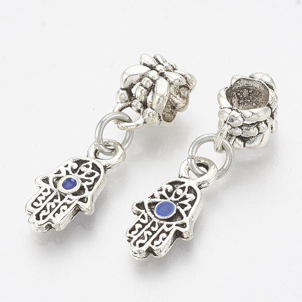 

PandaHall Alloy Enamel European Dangle Charms, Large Hole Pendants, Hamsa Hand/Hand of Fatima /Hand of Miriam with Eye, Blue, Antique Silver...