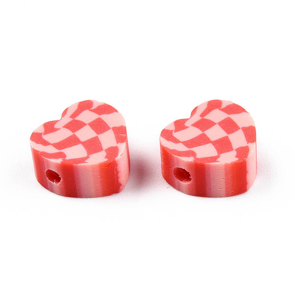

PandaHall Handmade Polymer Clay Beads, Heart with Tartan Pattern, Red, 9~10x9.5~10.5x4~4.5mm, Hole: 1.6mm Polymer Clay Heart Red