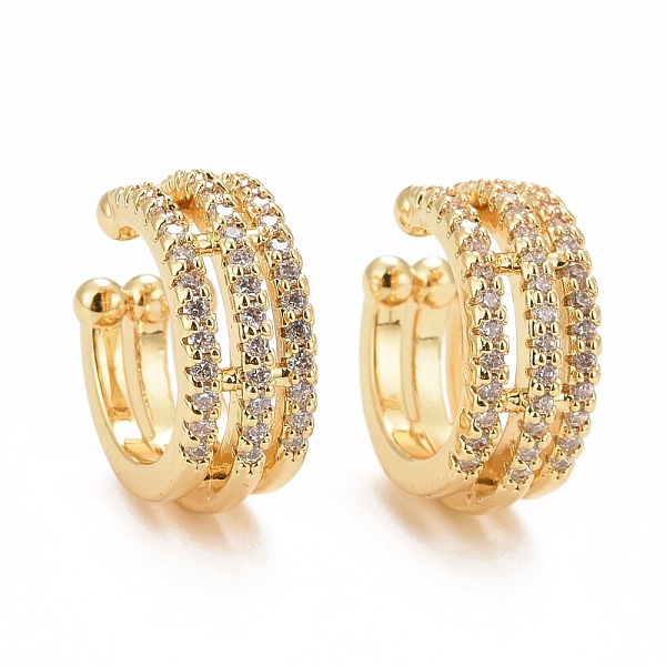 

PandaHall Clear Cubic Zirconia Triple Line Column Cuff Earrings, Rack Plating Brass Jewelry for Women, Cadmium Free & Lead Free, Real 18K...