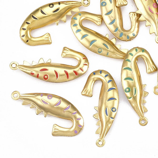 

PandaHall 304 Stainless Steel Pendants, with Enamel, Fish, Mixed Color, Golden, 20x9x3mm, Hole: 1mm Stainless Steel+Enamel Fish Multicolor