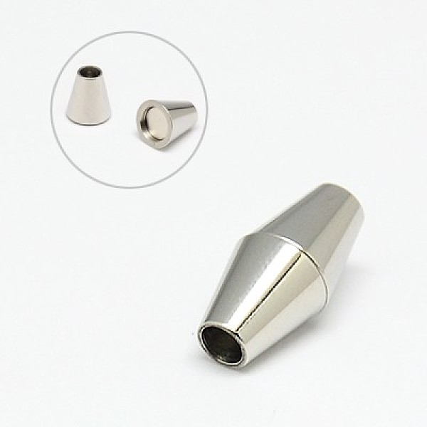 

PandaHall 304 Stainless Steel Magnetic Clasps with Glue-in Ends, Bicone, Stainless Steel Color, 15x7mm, Hole: 3mm 304 Stainless Steel Bicone