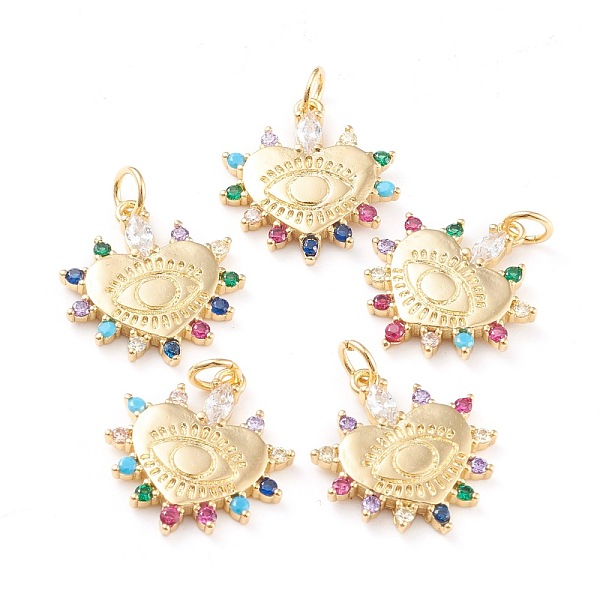 

PandaHall Brass Micro Pave Cubic Zirconia Pendants, with Jump Rings, Long-Lasting Plated, Heart with Eye, Real 18K Gold Plated, 19x17x2.5mm...