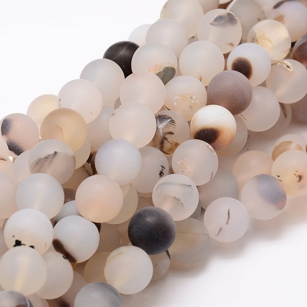 

PandaHall Frosted Natural Dendritic Agate Round Beads Strands, 6mm, Hole: 1mm, about 64pcs/strand, 14.7 inch Dendritic Agate Round