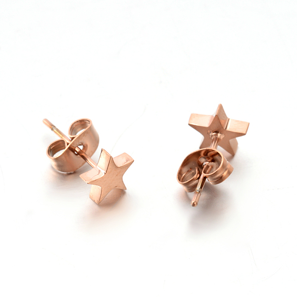 

PandaHall 304 Stainless Steel Ear Studs, Hypoallergenic Earrings, Star, Rose Gold, 7x7x1.3mm, Pin: 0.8mm 304 Stainless Steel Star