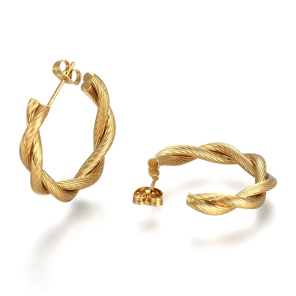 

PandaHall 304 Stainless Steel Half Hoop Earrings, Stud Earrings, Hypoallergenic Earrings, with Ear Nut, Twisted, Textured, Ring, Golden...