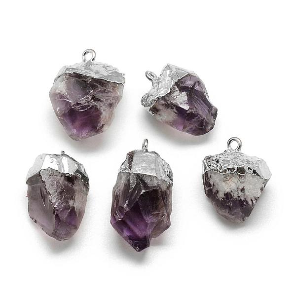 

PandaHall Plated Natural Amethyst Pendants, Nuggets, Platinum, 21~30x14~18x11~16mm, Hole: 2mm Amethyst Nuggets