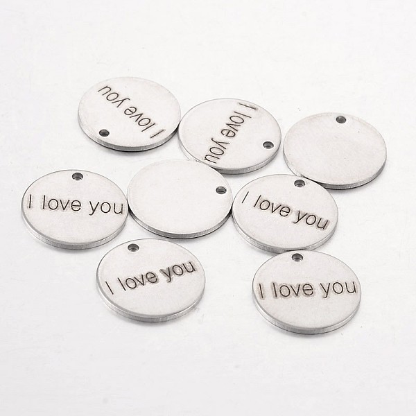 

PandaHall Stainless Steel Pendants, Flat Round with Word I Love You, Stainless Steel Color, 15x1mm, Hole: 1.3mm Stainless Steel Flat Round