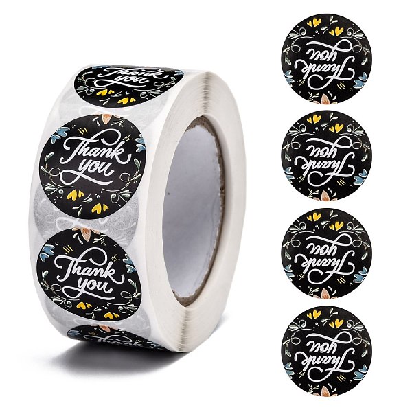 

PandaHall DIY Scrapbook, 1 Inch Thank You Stickers, Decorative Adhesive Tapes, Flat Round with Word Thank You, Black, 25mm, about...