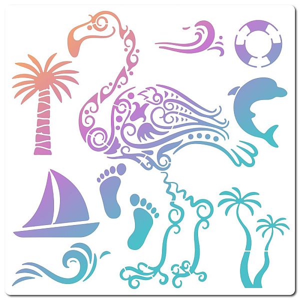 

PandaHall GORGECRAFT 12"X12"Flamingo Stencil Tropical Templates Ocean Theme Reusable Plastic Drawing Painting Stencil Templates for Painting..., White