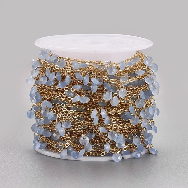 

PandaHall Handmade Glass Beaded Chains, Soldered, with Spool, Brass Chain, Long-Lasting Plated, Golden, Light Blue, 4x2mm, about 32.8 Feet...