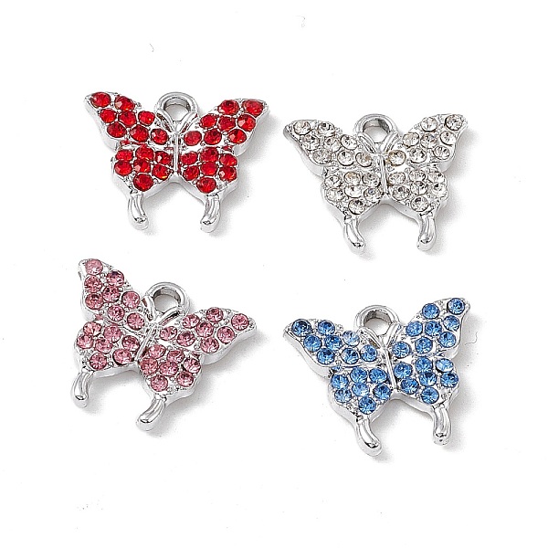 

PandaHall Alloy Rhinestone Pendants, Butterfly Charm, Platinum, Mixed Color, 15x17x2mm, Hole: 2mm Alloy+Rhinestone Butterfly Multicolor