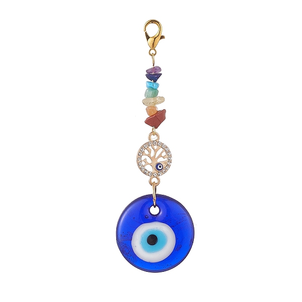 

PandaHall Evil Eye Lampwork Pandant Decorations, with Alloy Rhinestone Links and Stainless Steel Lobster Claw Clasps, Gemstone Chip Bead..., Multicolor