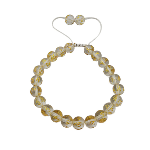 

PandaHall Dyed Natural Quartz Crystal Round Braided Bead Bracelet, Om Mani Padme Hum Adjustable Bracelet, Light Khaki Quartz Crystal Round