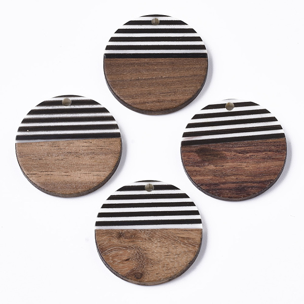 

PandaHall Resin & Walnut Wood Pendants, Opaque. Waxed. Flat Round, Black, 28.5x3.5mm, Hole: 2mm Resin+Wood Flat Round Black