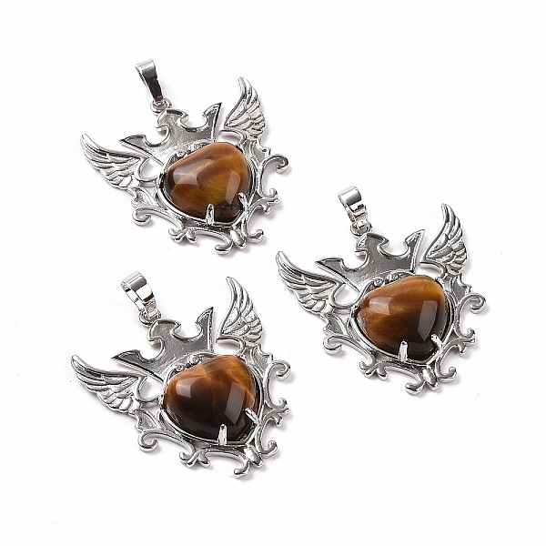 

PandaHall Natural Tiger Eye Pendants, Eagle with Heart Charms, with Rack Plating Platinum Tone Brass Findings, 36.5x33.3x6~7mm, Hole: 8x5mm...