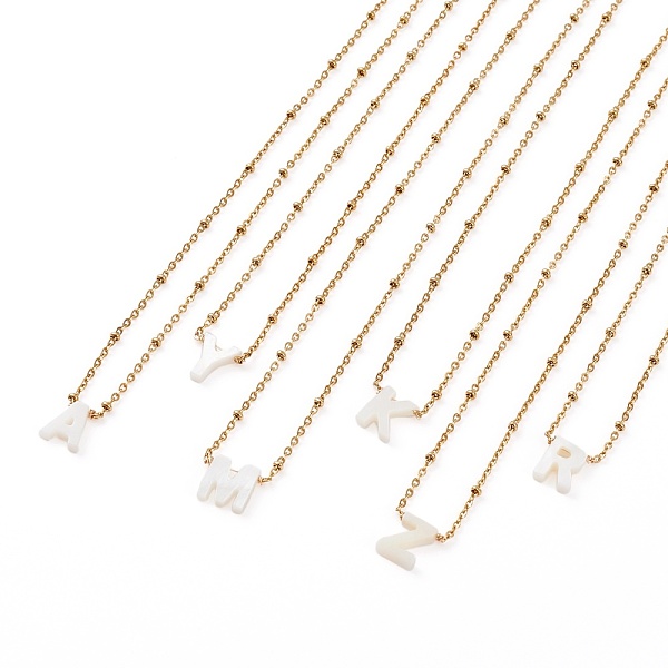 

PandaHall Natural Shell Initial Pendant Necklaces, with Golden Plated 304 Stainless Steel Satellite Chains, Letter, White, Letter...
