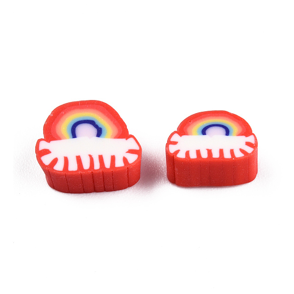 

PandaHall Handmade Polymer Clay Beads, Rainbow, Red, 6~9x8~11x4mm, Hole: 1.6mm Polymer Clay Rainbow Red
