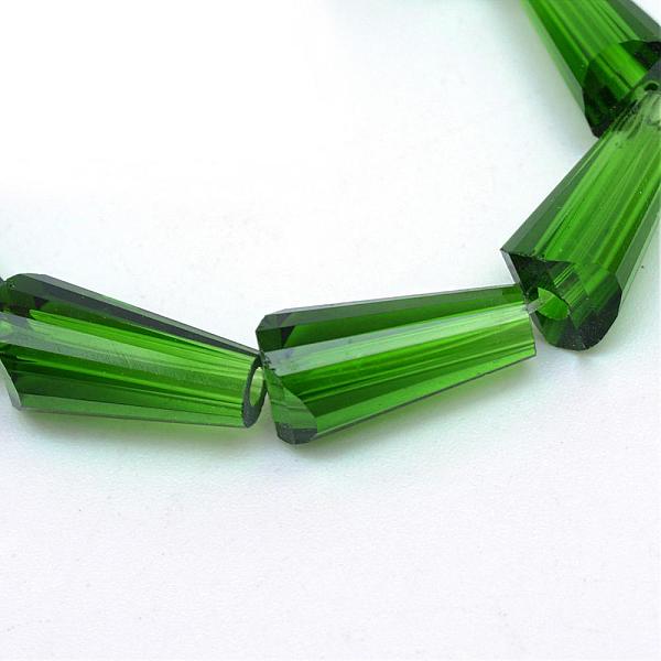 

PandaHall Transparent Glass Bead Strands, Cone, Green, 16x8mm, Hole: 2mm, about 50pcs/strand, 32 inch Glass Cone Green