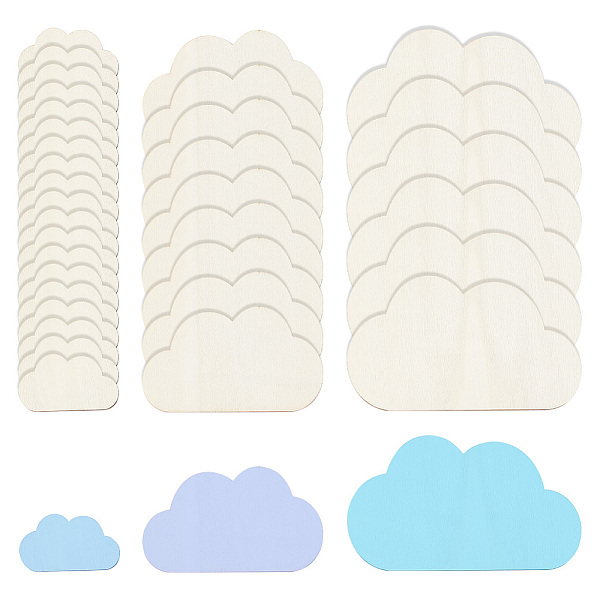 PandaHall OLYCRAFT 36pcs 3 Sizes Unfinished Wood Slices Cloud Shape Wooden Pieces Unfinished Blank Slices Natural Wood Cutouts for DIY...