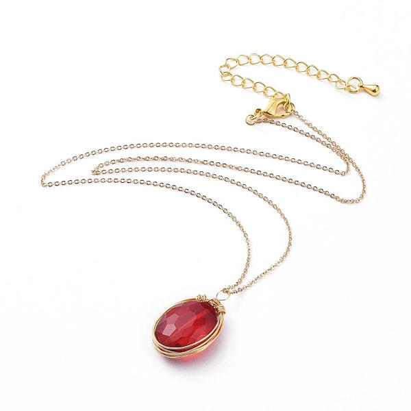 

PandaHall Glass Pendant Necklaces, with Copper Wire, Brass Cable Chains, Chain Extender and Lobster Claw Clasp, with Cardboard Packing Box..., Red