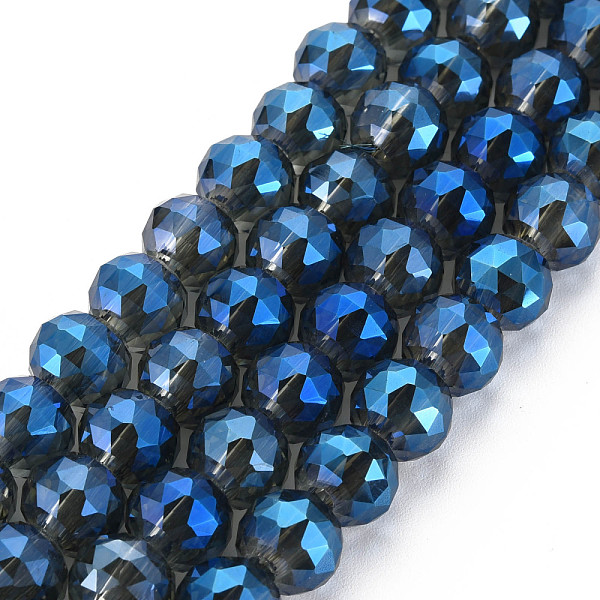 

PandaHall Electroplate Transparent Glass Beads Strands, Faceted, Round, Steel Blue, 8.5x10mm, Hole: 2mm, about 72pcs/strand, 19.84 inch...