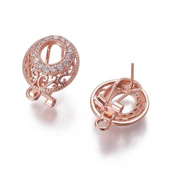 

PandaHall Brass Micro Pave Cubic Zirconia Stud Earring Findings, French Clip Earrings, with Loop, Flat Round, Rose Gold, 18.5x15x11.5mm..., Clear