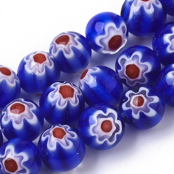 

PandaHall Handmade Millefiori Lampwork Beads Strands, Round, Blue, 8mm, Hole: 1.2mm, about 48pcs/strand, 14.17 inch(36cm) Millefiori...