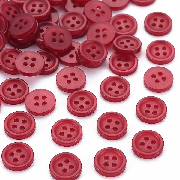 PandaHall 4-Hole Resin Buttons, Pearlized, Flat Round, FireBrick, 10x2mm, Hole: 1.5mm Resin Flat Round Red