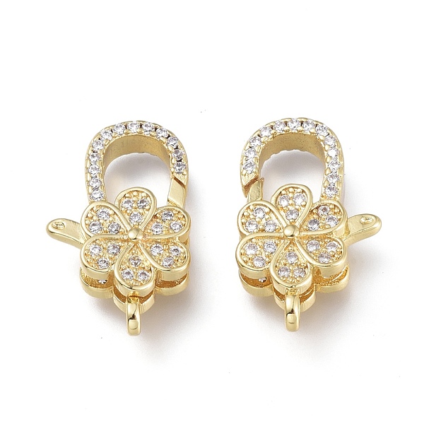 

PandaHall Brass Micro Pave Clear Cubic Zirconia Lobster Claw Clasps, Long-Lasting Plated, Flower, Real 18K Gold Plated, 20x13x6.3mm, Hole...