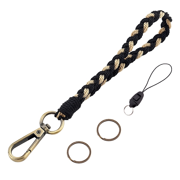 PandaHall Boho Macrame Wristlet Keychain Keying, Handmade Braided Tassel Wrist Lanyard with Portable Anti-Lost Mobile Rope for Women, Black...