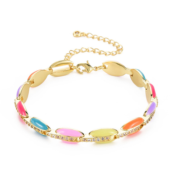 

PandaHall Brass Micro Pave Cubic Zirconia Link Chain Bracelet for Women, Enamel Oval Bracelets, Nickel Free, Real 18K Gold Plated, Colorful...