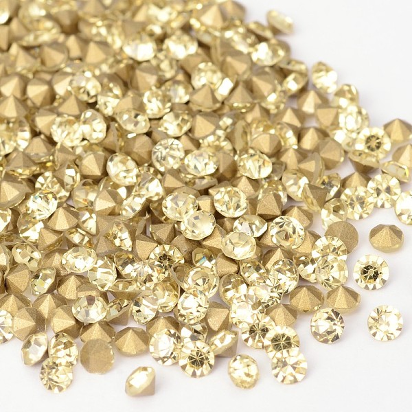 

PandaHall Back Plated Grade A Diamond Glass Pointed Rhinestone, Jonquil, 2.3~2.4mm, about 1440pcs/bag Glass Rhinestone Diamond Yellow