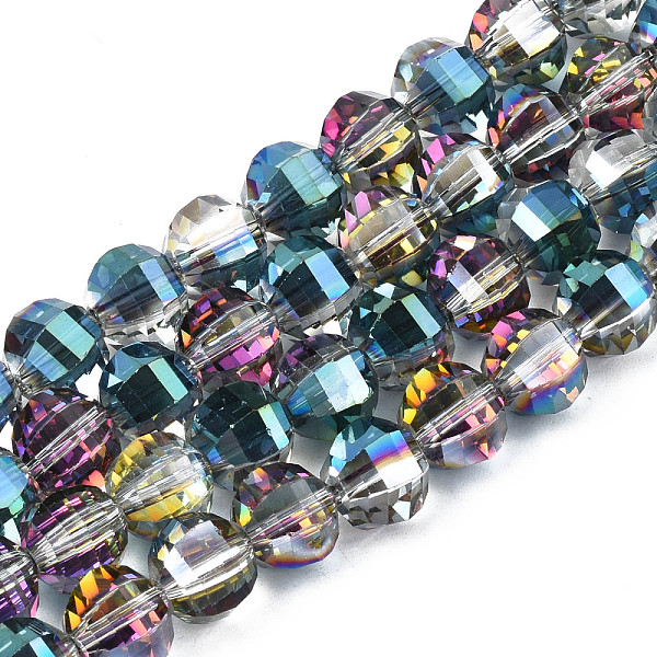 

PandaHall Electroplate Transparent Glass Beads Strands, Half Plated, Faceted, Round, Dark Cyan, 9.5x8.5mm, Hole: 1.5mm, about 70pcs/strand...