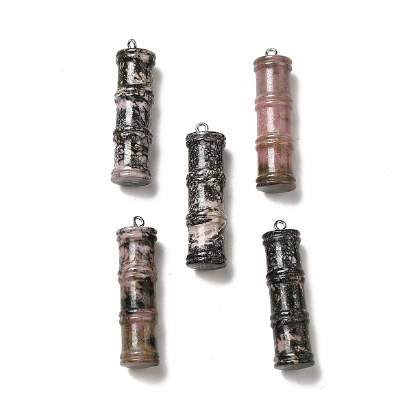 

PandaHall Natural Rhodonite Pendants, Bamboo Stick Charms, with Stainless Steel Color Tone 304 Stainless Steel Loops, 45x12.5mm, Hole: 2mm...