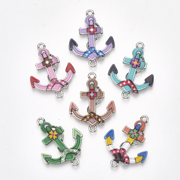 

PandaHall Printed Alloy Links connectors, with Enamel, Anchor, Platinum, Mixed Color, 29x22x2mm, Hole: 1.8mm Alloy Anchor & Helm Multicolor