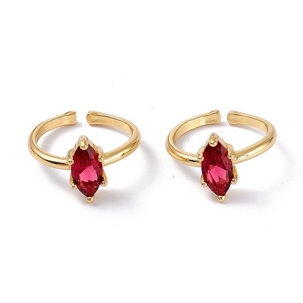 

PandaHall Brass Micro Pave Cubic Zirconia Cuff Rings, Open Rings, Long-Lasting Plated, Real 18K Gold Plated, Horse Eye, Red, 2mm, Inner...