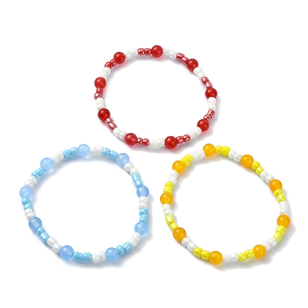 

PandaHall 3Pcs 3 Colors Three Primary Color Series Glass Seed Beads Stretch Bead Bracelets, with Natural & Dyed Malaysia Jade, Jewelry for..., Multicolor