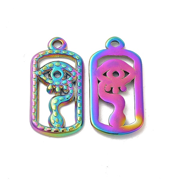 

PandaHall Ion Plating(IP) 304 Stainless Steel Pendants, Oval with Eye Charm, Rainbow Color, 24x12x1.5mm, Hole: 1.6mm 304 Stainless Steel...