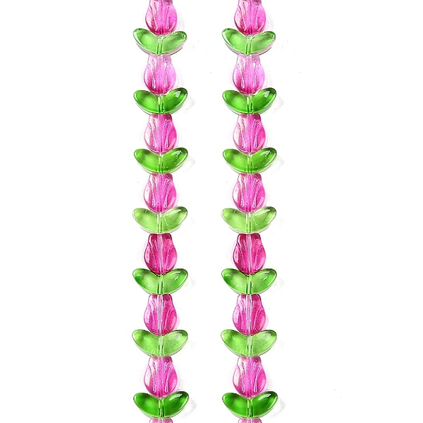

PandaHall Transparent Glass Bead Strands, Flower, Camellia, 10x8x4mm, Hole: 0.8mm, about 29pcs/strand, 18.11''(46cm) Glass Flower Pink
