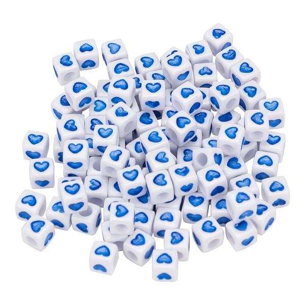 

PandaHall Opaque White Acrylic European Beads, Large Hole Beads, Cube with Heart Pattern, Deep Sky Blue, 7x7x7mm, Hole: 4mm, 100Pcs/Bag...